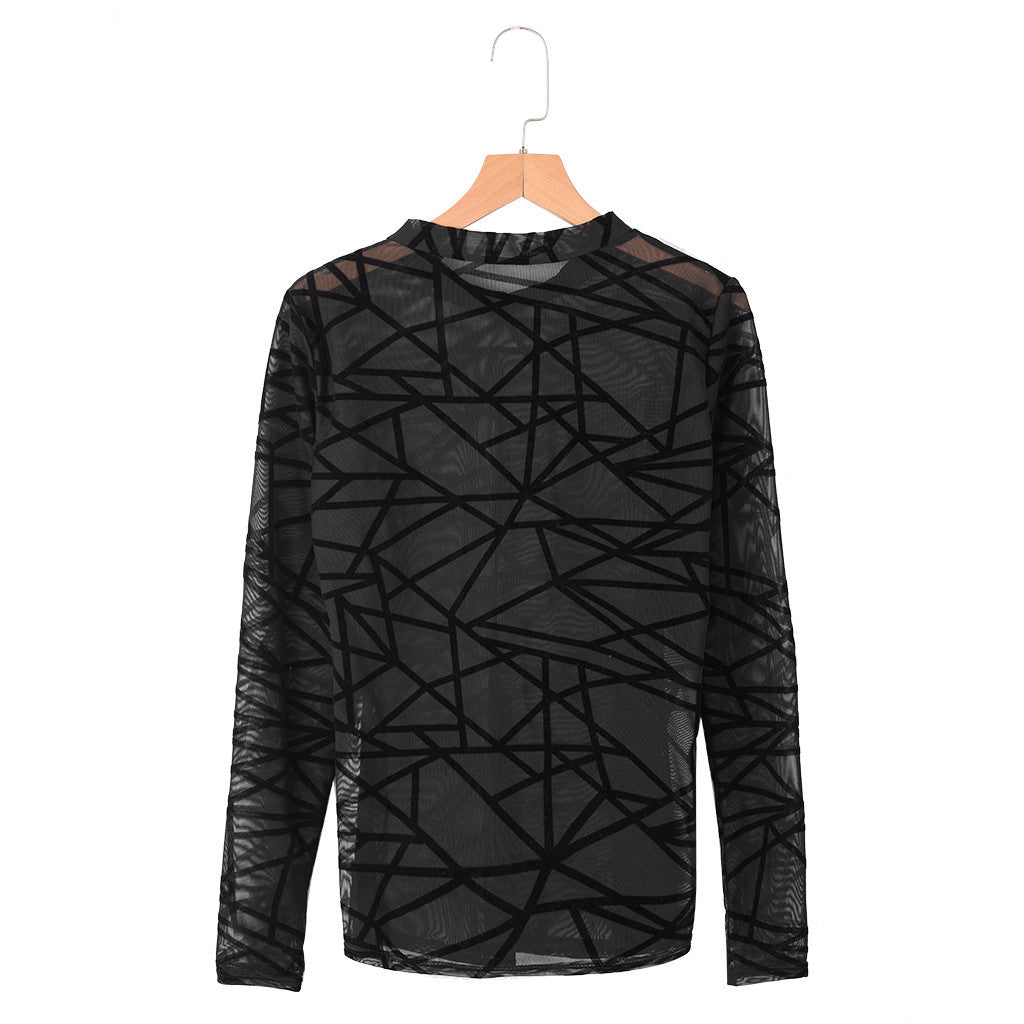 Women’s Transparent Mesh Long Sleeve Top