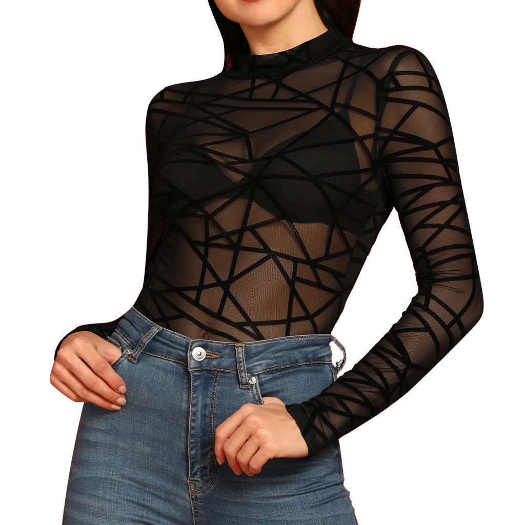 Women’s Transparent Mesh Long Sleeve Top