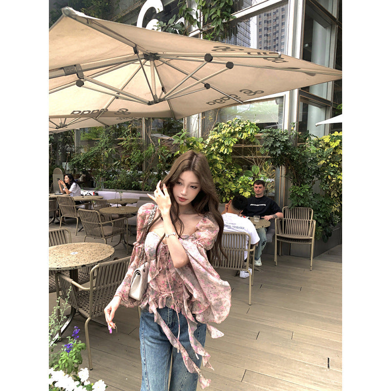 Women’s Printed Bat Sleeve Silk Blouse