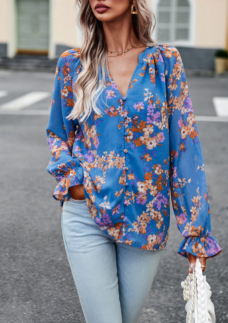 Women’s Floral V-Neck Chiffon Blouse