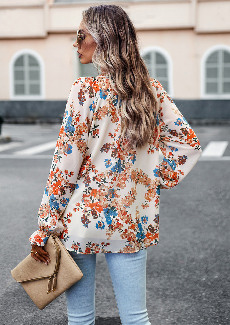 Women’s Floral V-Neck Chiffon Blouse