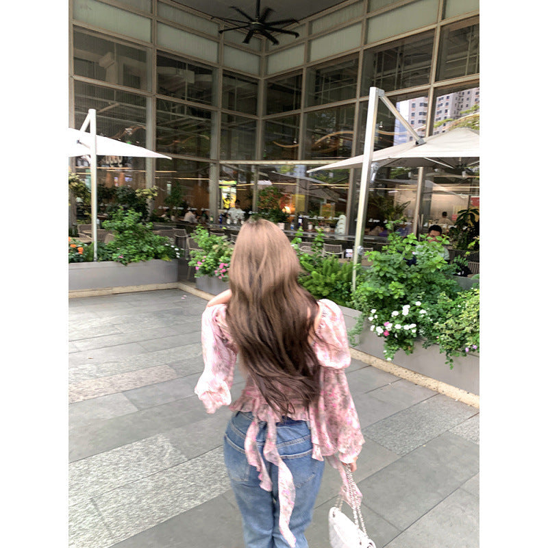 Women’s Printed Bat Sleeve Silk Blouse